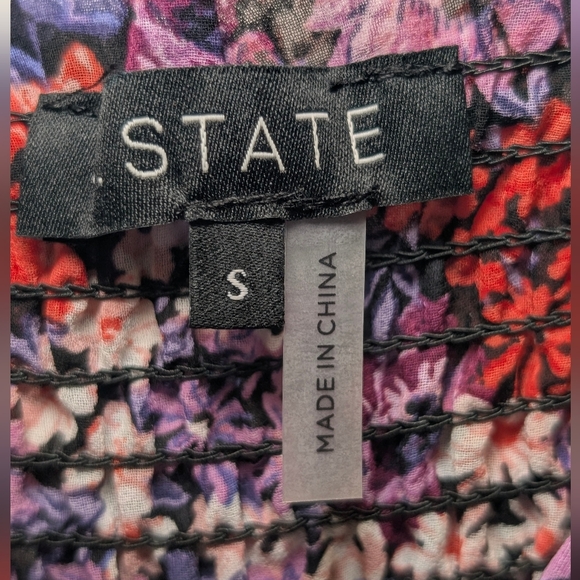 NWT 1. State Twilight Purple Floral Smocked Square Neck Mini Dress Small Boho - Picture 5 of 6